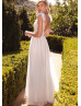Ivory Lace Tulle Deep V Back Chic Wedding Dress